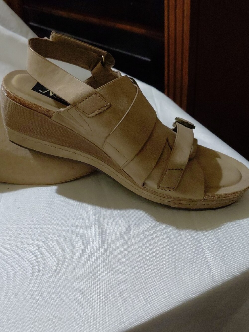 Naturalizer Taupe Strappy Wedge Sandals with Buckles - Picture 2 of 5